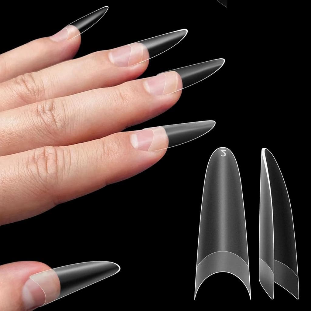 NOVO OVO Pontas de Unha Redondas Ovais Estilo Russo, Kit de Unhas de Gel Suave x Acrílico de Cobertura Parcial para Mani