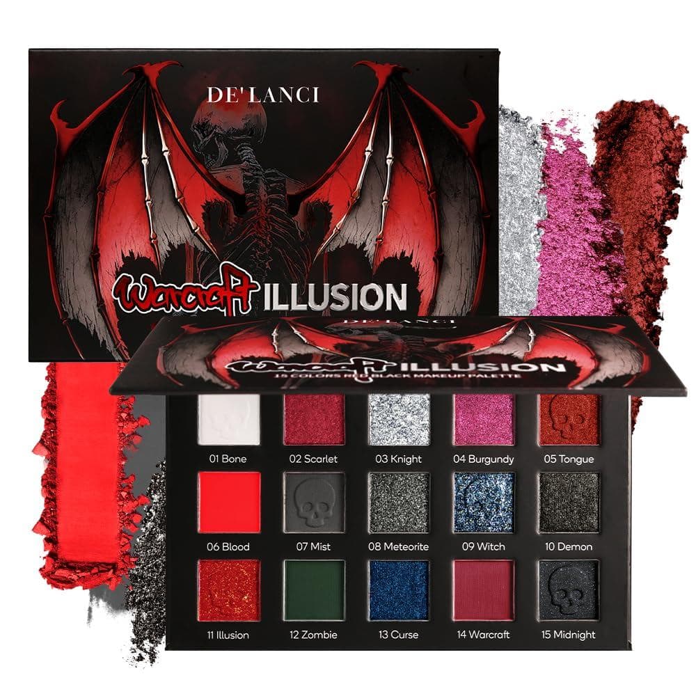 Paleta de Sombras para Olhos Góticas Vermelha e Preta DE'LANCI, Paleta de Maquiagem Gótica com Sombras Vermelhas, Paleta