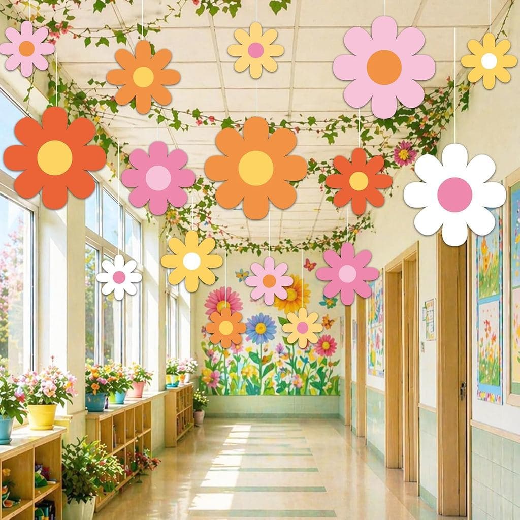 24 Peças de Guirlandas Penduradas com Tema de Margaridas, Guirlanda Pendurada de Margaridas Estilosas, Flores Coloridas,