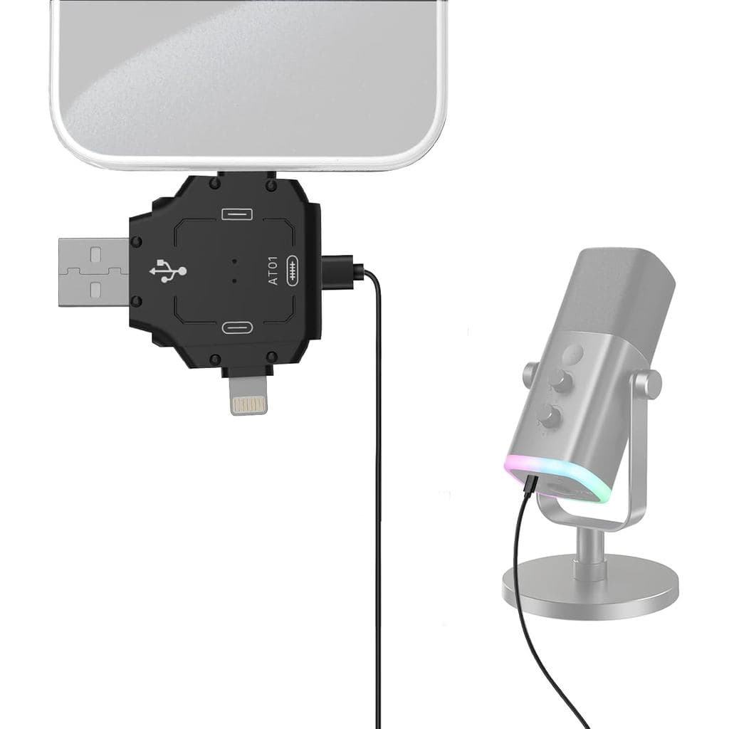 Adaptador de Microfone USB ZealSound – Adaptador de Microfone Plug & Play 3 em 1 apenas para áudio com USB-C, Lightning