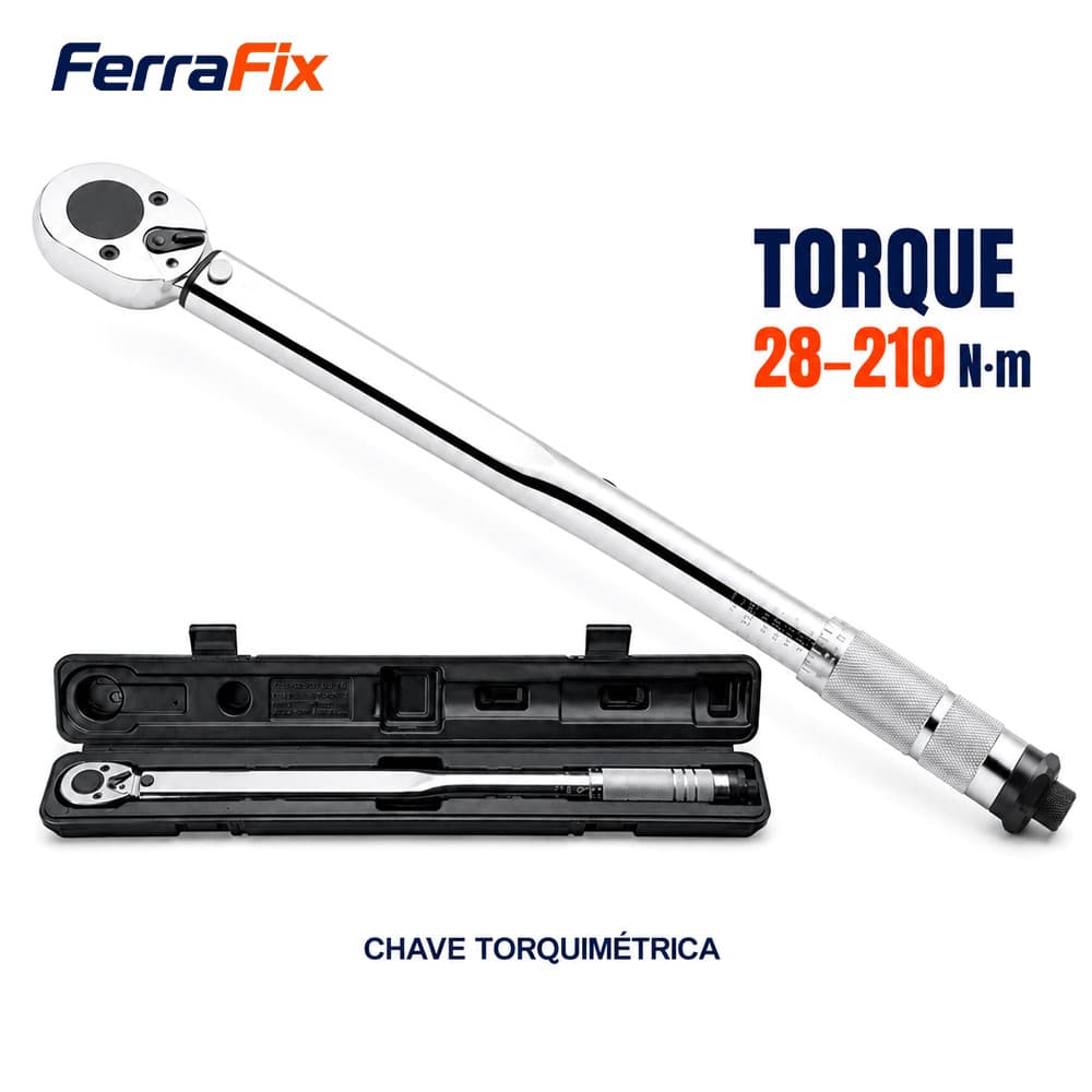 Torquímetro 1/2 28-210Nm Ajustável, Chave de Torque para Rodas e Manutenção Automotiva