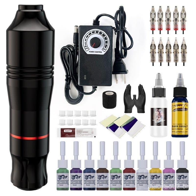 Kit Profissional de Tatuagem Rotativa Sem Fio com Motor Suíço de Alta Potência 12000 RPM e Voltagem Dupla