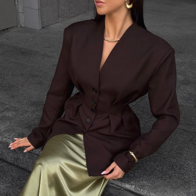 Nova jaqueta feminina de outono e inverno, de alta qualidade, vintage, de corte ajustado, com manga longa e design de de