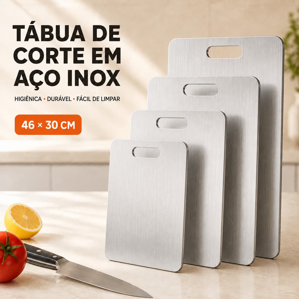 Tábuas Corte Aço Inox 46x30cm Antibacteriana Anti-Mofo Cozinha Profissional Kit Premium Pronta Entrega