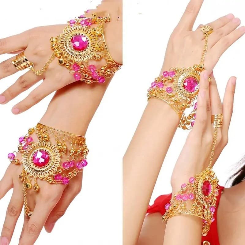 Para Menina Grânulo Mostrar Anel Tribal Pulseira Acessórios De Desempenho Trajes De Dança Do Ventre De Diamante