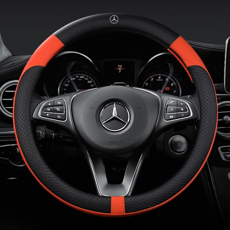 Capa de Volante em Couro PU 38cm de Diâmetro Compatível com Mercedes-Benz W211 W124 GLB GLC W202 W176 W177 AMG W212 W213