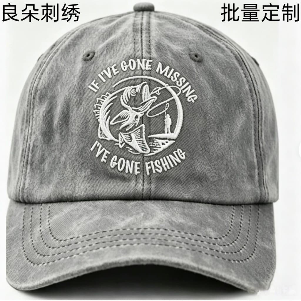 Cross-Border venda quente tema de pesca americano lavável boné de beisebol anel de pesca inglês tridimensional bordado p