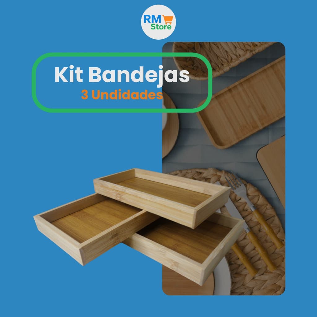 Kit 3 Bandejas de Bambu Decorativas - Ideal para Café, Chá, Petiscos e Mesa Posta