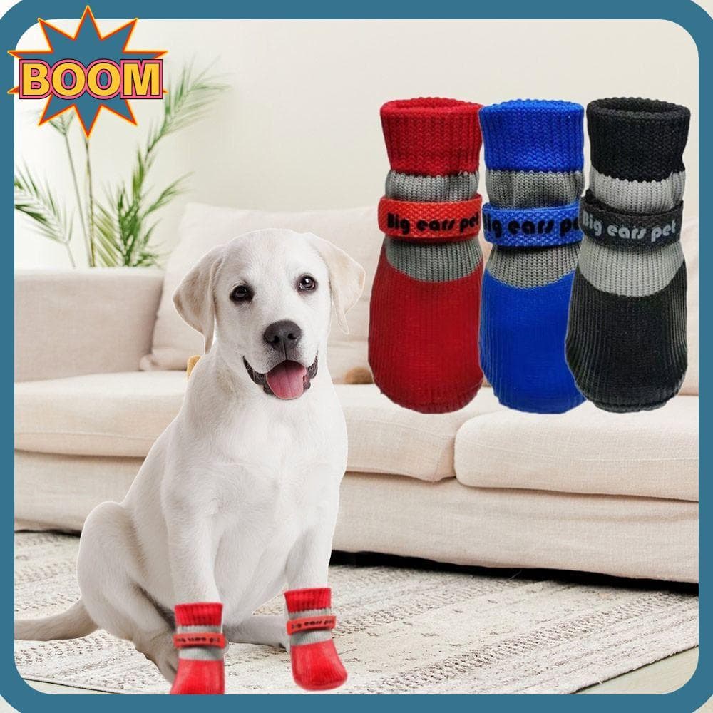 BOOM 4 Peças De Sapatos Para Cães De Inverno , Botas Antiderrapantes Com Sola Macia , Capas Quentes Ajustáveis À Prova D