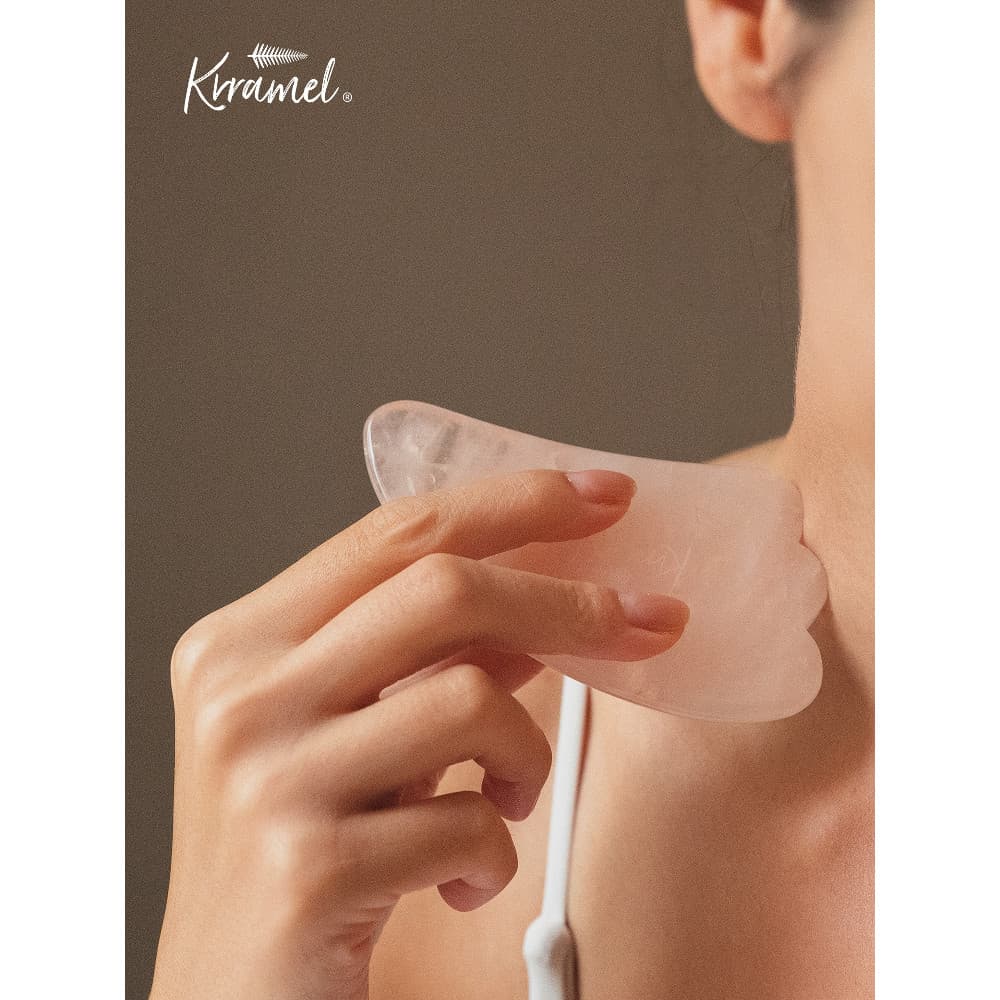 KRRAMEL Placa de raspagem facial para mulheres, salão de beleza dedicado, cristal rosa, Jade, tendão facial Natural, pla