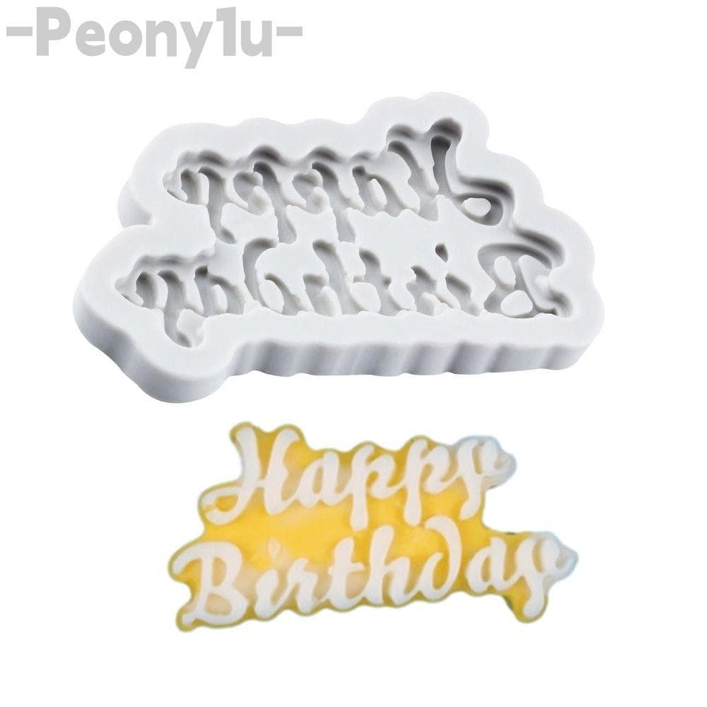 Peônia 2 Pcs Molde De Feliz Aniversário , Fondant De Silicone Do Alfabeto De Topper De Cupcake Em Forma De Letra