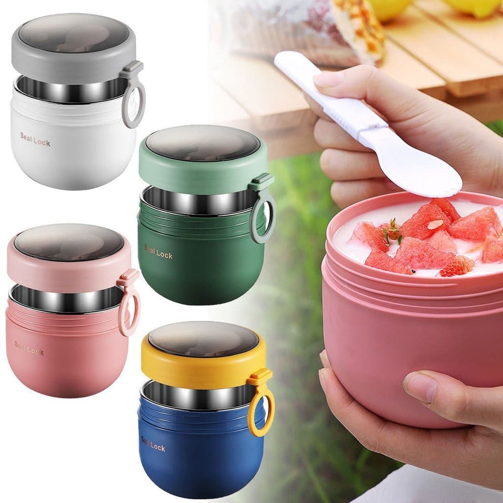 Unilayan1pcs 600ml Copos De Café Da Manhã Cereais Nozes Iogurte Salada Copo De Sopa Recipiente Com Garfo Térmico Microon