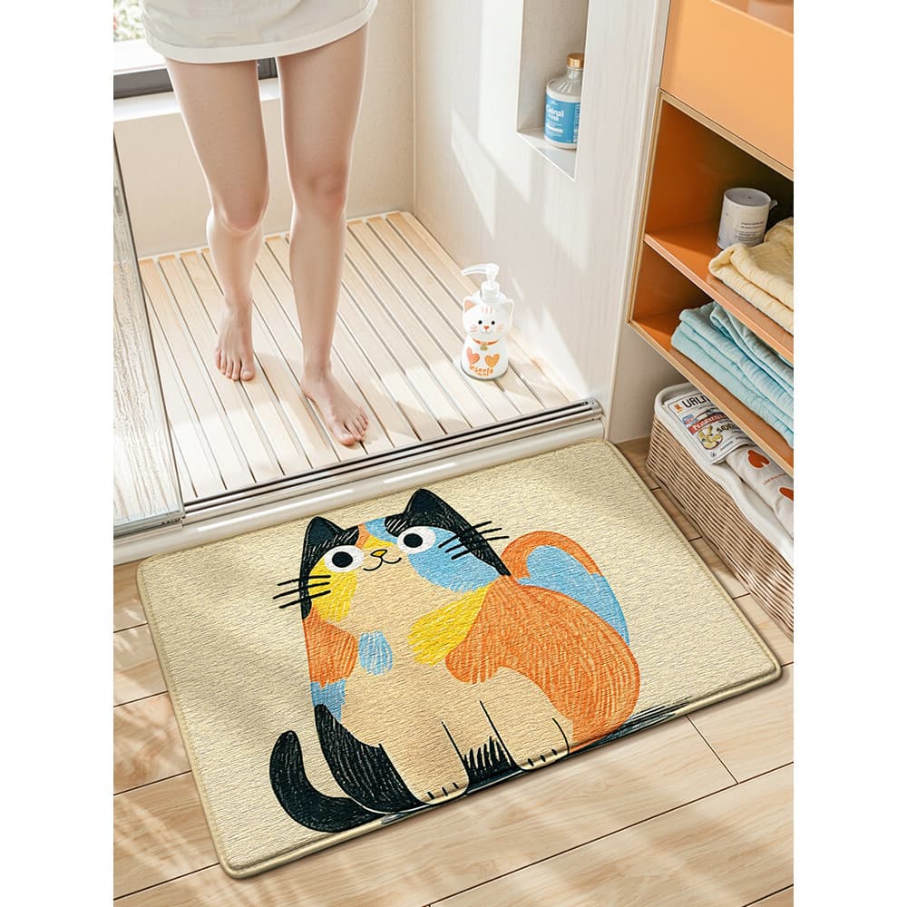 Tapete absorvente para banheiro de gato fofo, porta de banheiro, secagem rápida, fácil de limpar, tapete para pés