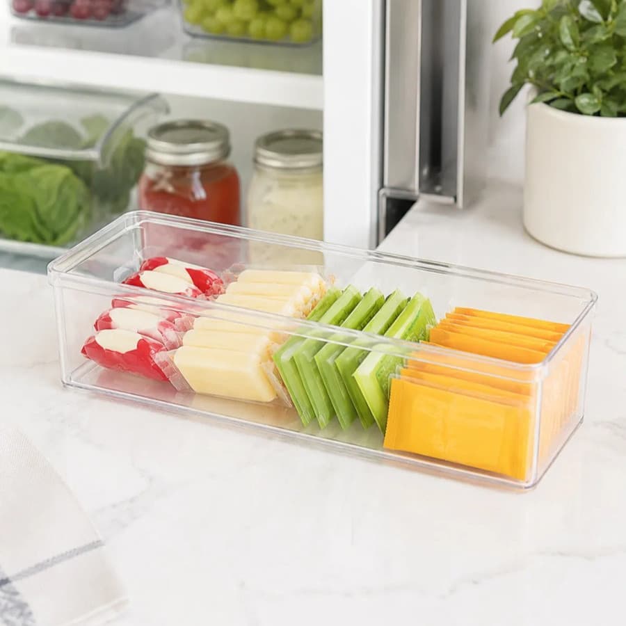 Kit 3 Organizadores De Geladeira Gaveta Armário Prateleira Saches Longo Fruta Verduras Alimento 30cm Plástico Resistente