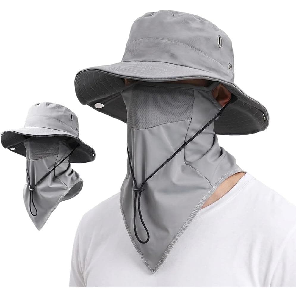 Chapéu de Pescador Respirável com Máscara Facial Removível, Chapéu de Sol de Aba Larga e Protetor Facial para Pesca na P