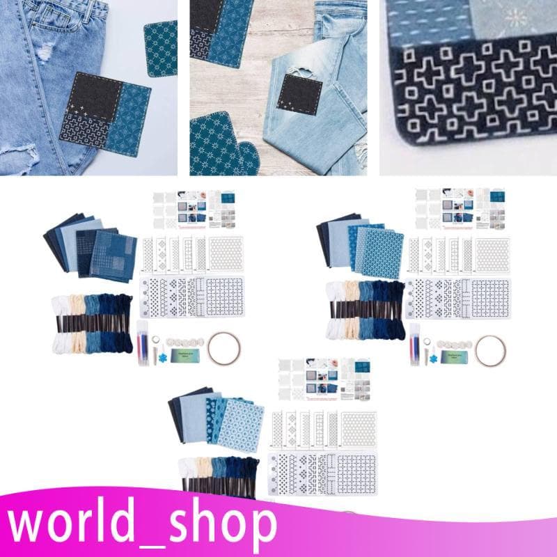 [World_shop] Conjunto De Modelos De Kit De Bordado Sashiko Com Linhas De Estênceis Dedal E Ferramentas Fibra PVA Solúvel