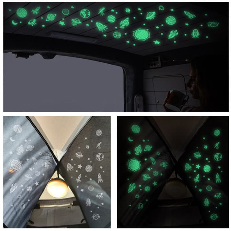 Teto luminoso adesivos de parede telhado estrelado telhado adesivos de parede quarto nave espacial planeta fluorescente