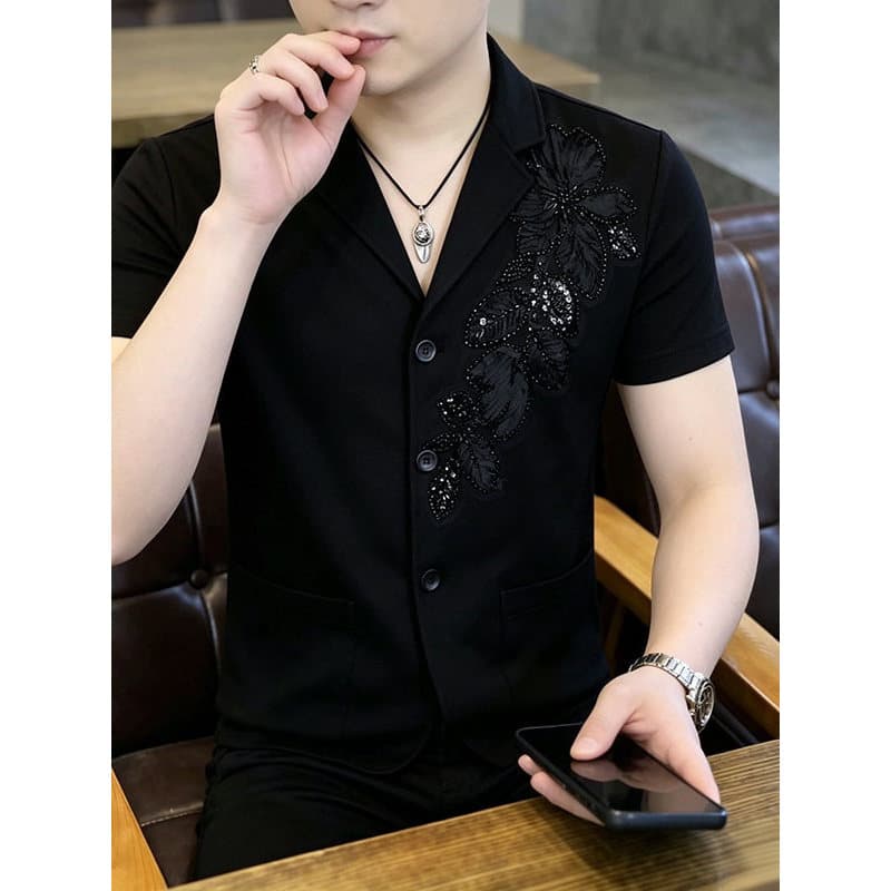 < Ink Flowers > Jaqueta masculina de verão da moda de alta qualidade, Slim fit, negócios de alta qualidade, todos @-