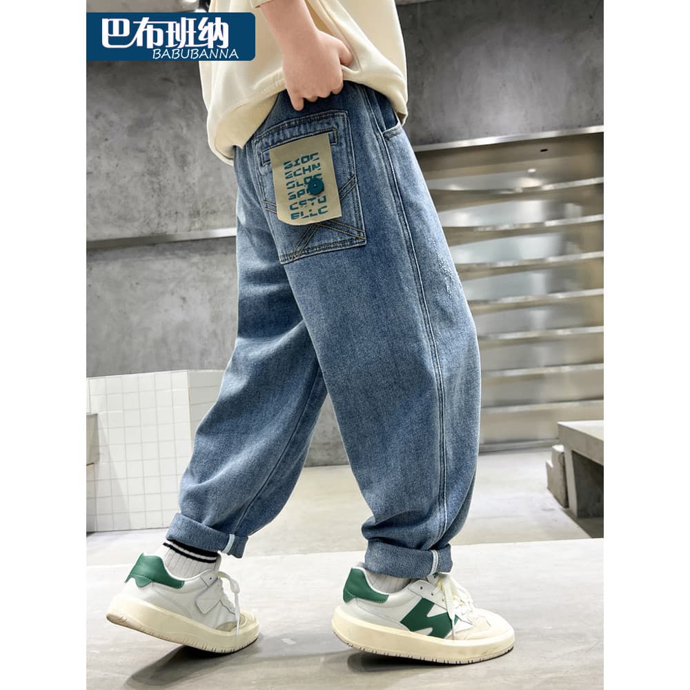 Jeans para meninos primavera outono estilo 2026 novo estilo calças infantis grandes calças casuais para meninos calças c
