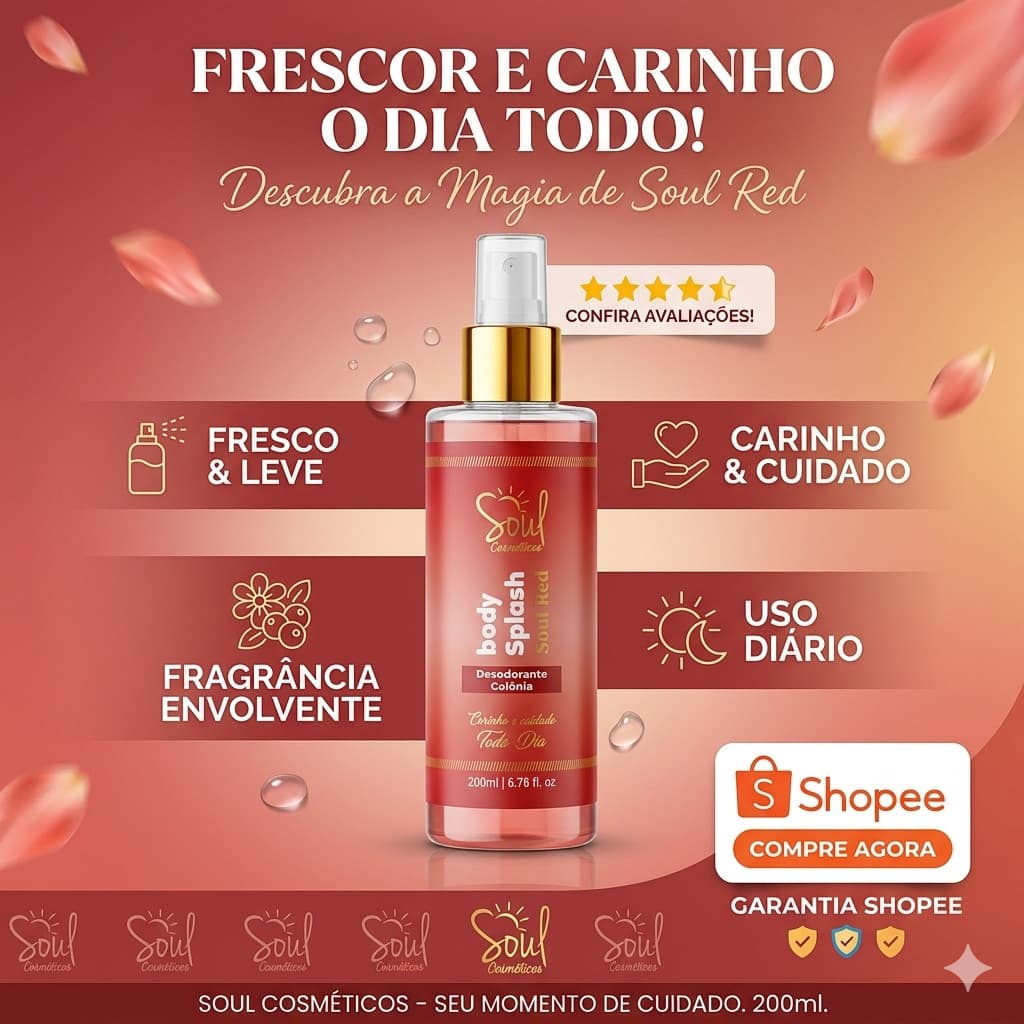 Kit com 03 UN de Body Splash Red Desodorante Colônia 200ml - Soul Cosmeticos