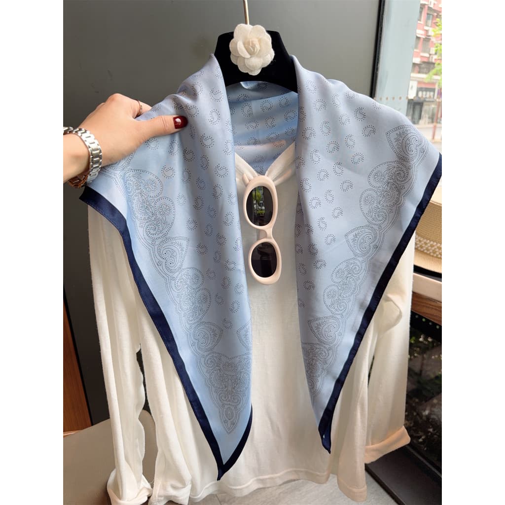 Dot caju flor lenço de seda feminino primavera outono estilo fino combinando camisa triângulo cachecol xale High-End sen