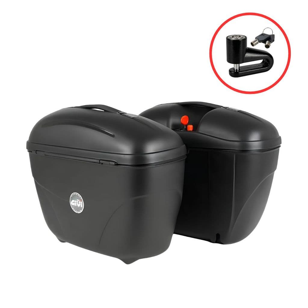 Par Baú para Moto Monokey Givi Lateral Direito Esquerdo E21N 21L Reforçado + Brinde Trava Cadeado Disco Pino 5,5mm Spec