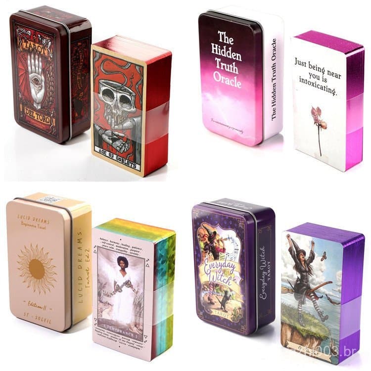 Caixa de Ferro Tarot Sonhos Lúcidos Cartas de Tarot com Acabamento em Hot Stamping Cartas de Jogo de Alta Qualidade 7.21
