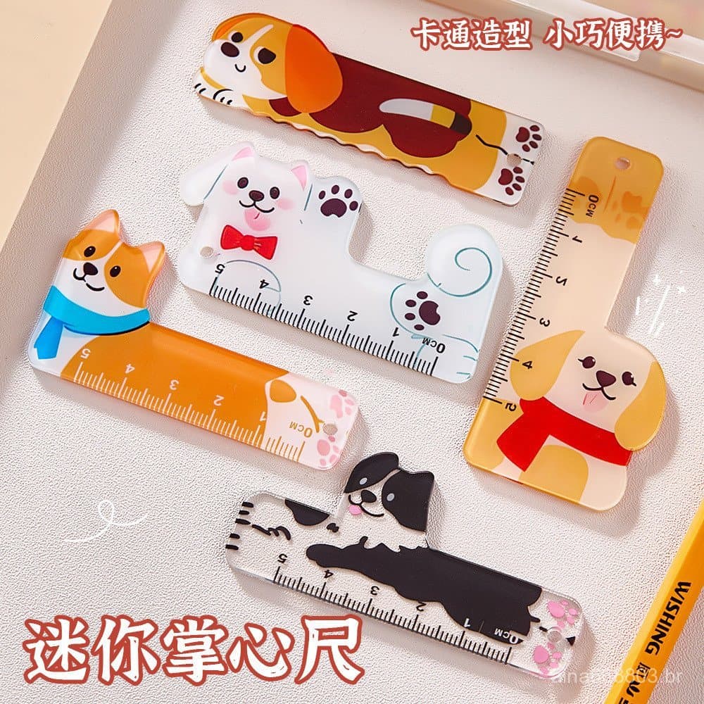 Mini Régua de Bolso em Formato de Desenho Animado para Estudantes, Régua Única em Forma de Gato e Cachorro, Pequena, Por