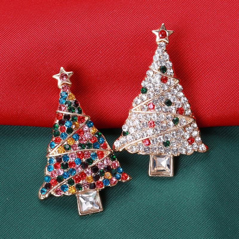 Broche Pin Strass Forma de Árvore de Natal Multicolor Opcional Trajes de Natal Acessórios All-Match