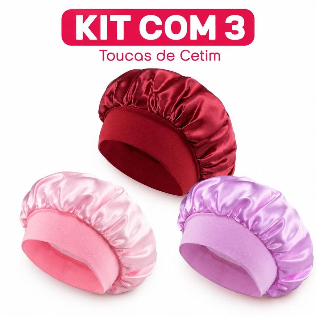 Kit Com 3 Toucas De Cetim Antifrizz, Faixa Larga E Macia Para Cabelos Cacheados, Crespos, Lisos E Trançados
