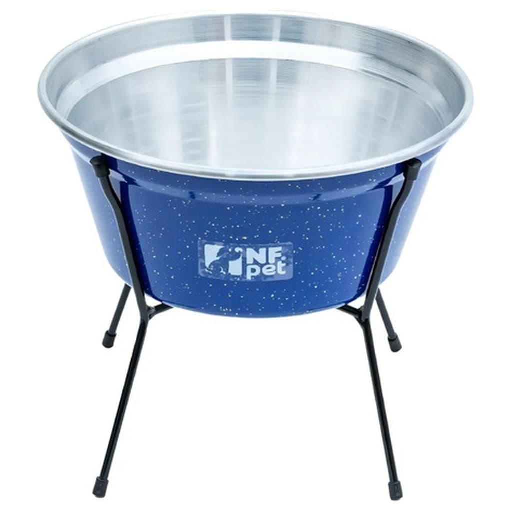 Comedouro Aramado NF Pet Azul 2 5L Médio Elevado Antiderrapante Portátil Alumínio Inox