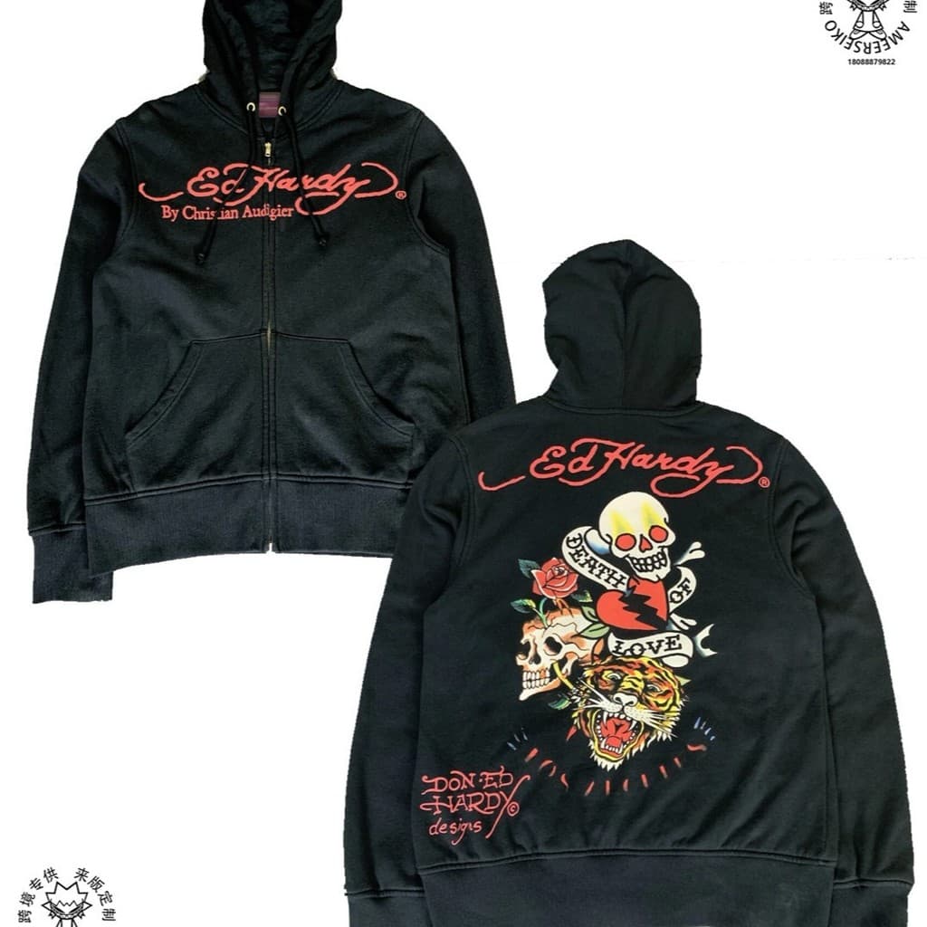 [Novo produto] crânio borboleta rua Hip-Hop gótico preto zíper duplo moletom feminino jaqueta moletom feminino [venda qu