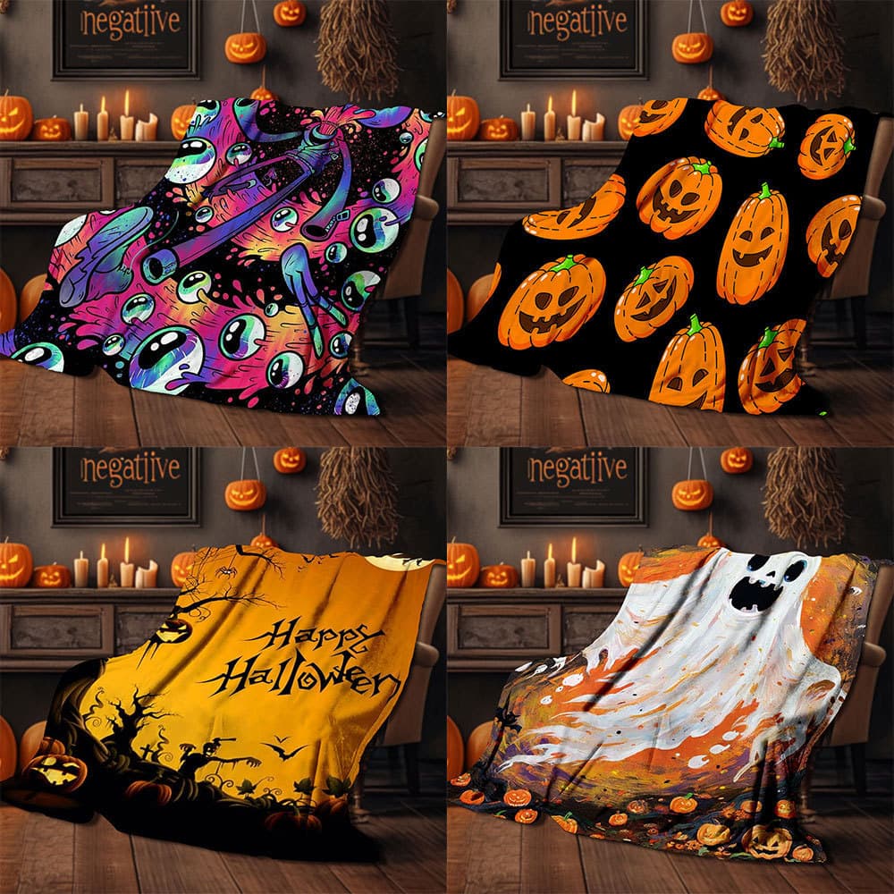 2026 Novo estilo de cobertor de flanela estampado cobertor de Halloween