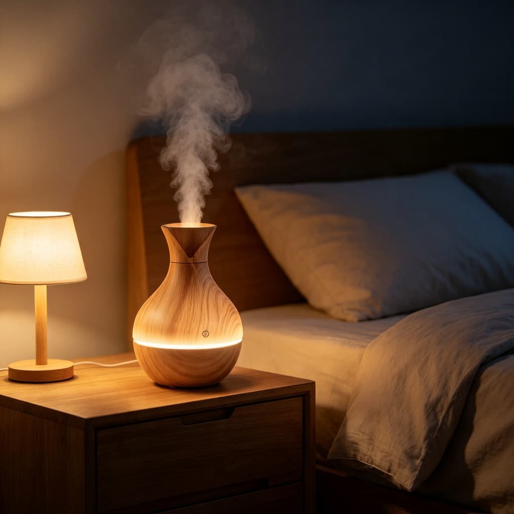 Difusor de Aromas Umidificador Estilo Madeira, Luz LED Colorida, Aromaterapia para Quarto e Sala de Estar