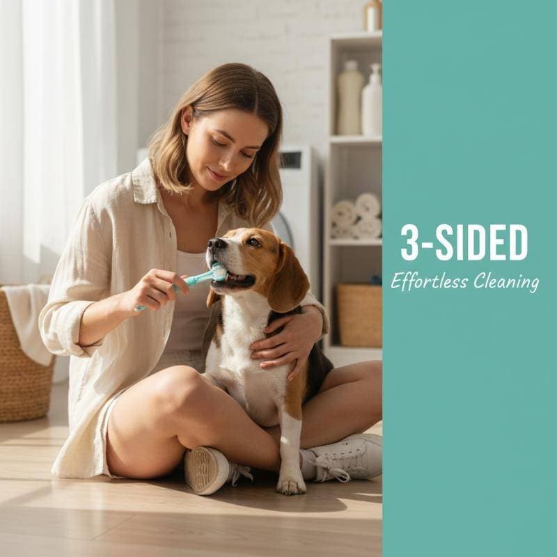 [EL-t] Escova De Dentes De Cerdas Macias Para Animais De Estimação Com Alça Antiderrapante Design De 3 Lados Fácil Cão G
