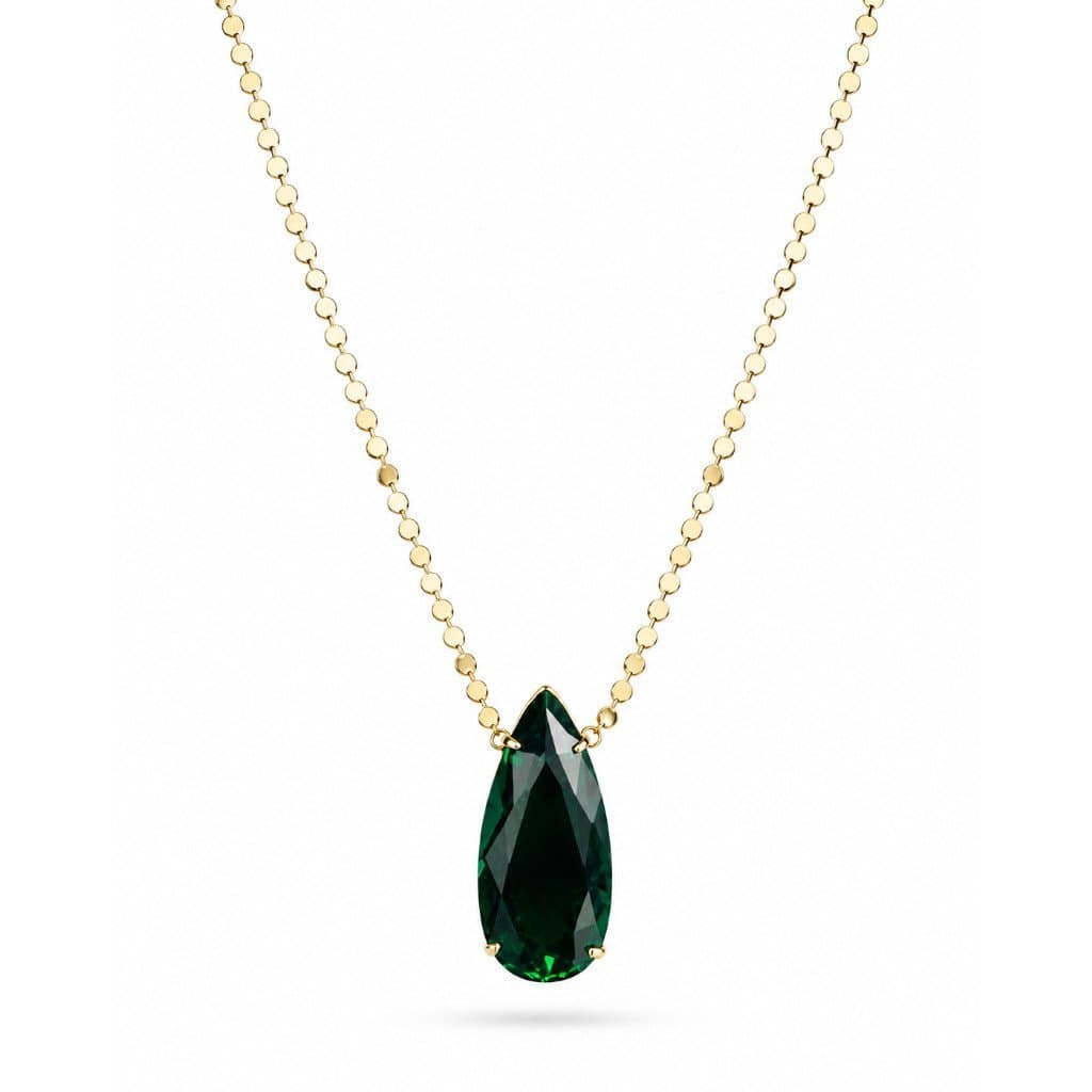 Colar  Gota Aperol Esmeral Folheado a Ouro ou Prata com Corrente e Extensor