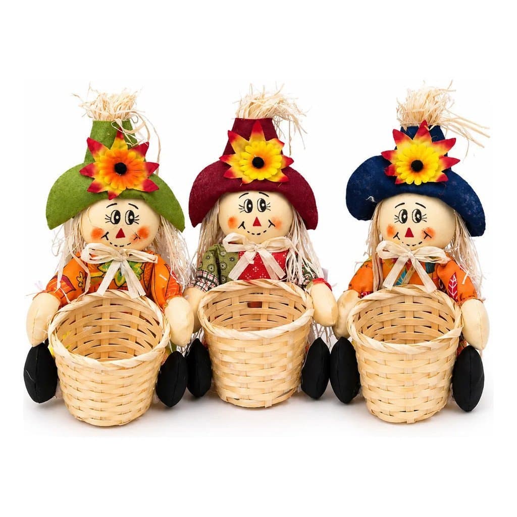 Kit 3 Espantalho De Palha Com Cesta Junina Decoração De Festa Arraiá São João Caipira