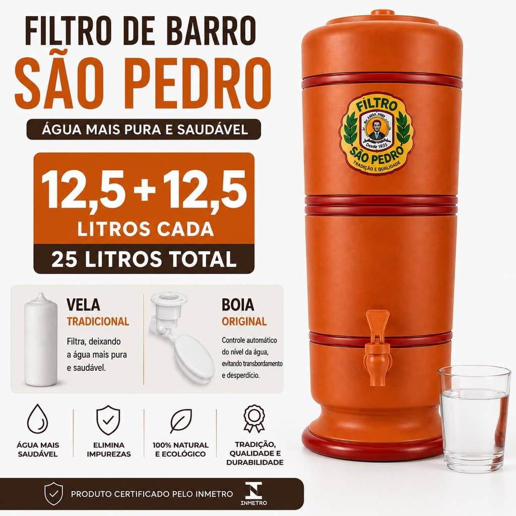 Filtro de Barro São Pedro 25 Litros + Vela + Boia | Filtro de Água