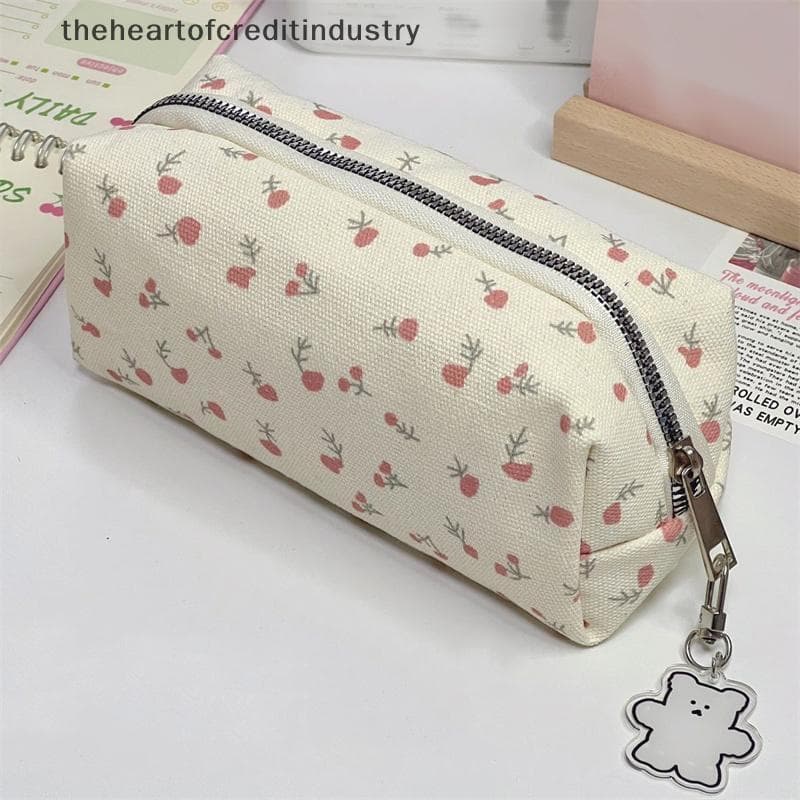 Chique Floral Lápis Caso Estudante Menina Estética Flor Saco Grande Capacidade De Armazenamento De Papelaria Material Es
