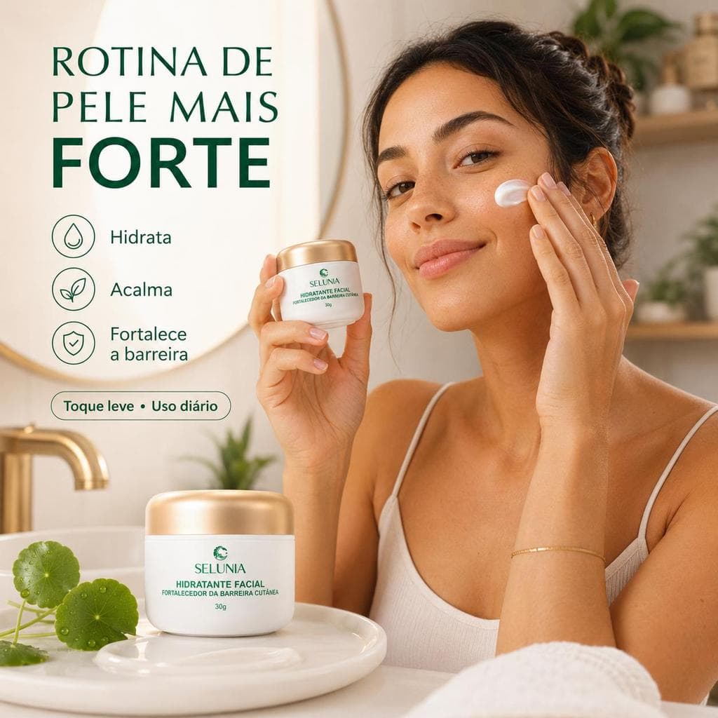 Selunia Hidratante Facial 30g, Creme Leve para Pele Sensível com Hidratação Rápida e Toque Refrescante