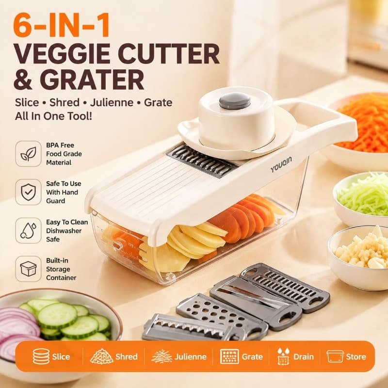 Cortador De Fatiador De Vegetais 6 Em 1 , Multifuncional , Picador De Alimentos , Julienne , Ralador Com Proteção De Mão