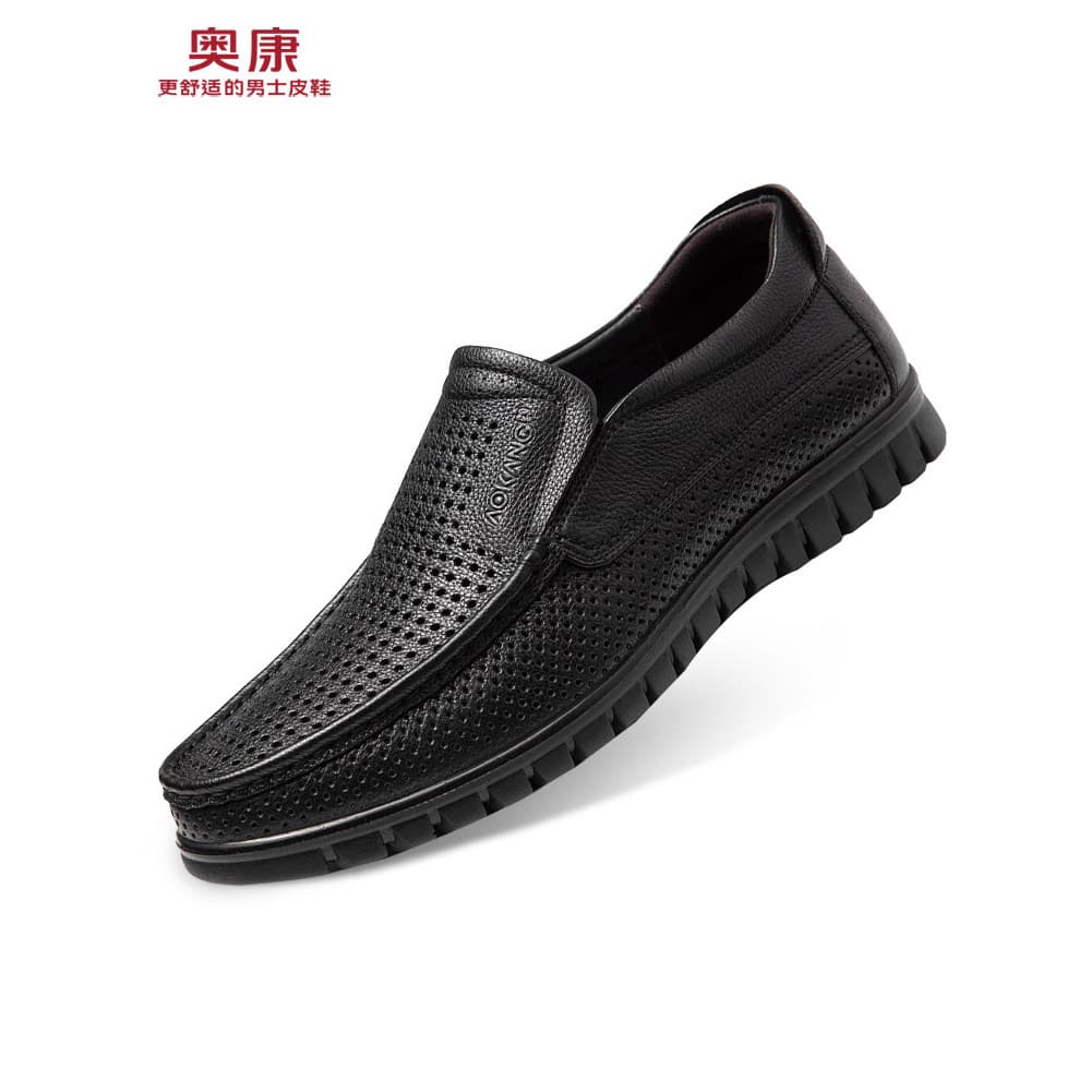 Okcom sandálias de couro masculinas verão fino sapatos de couro oco sola macia pai sapatos verão respirável sapatos masc