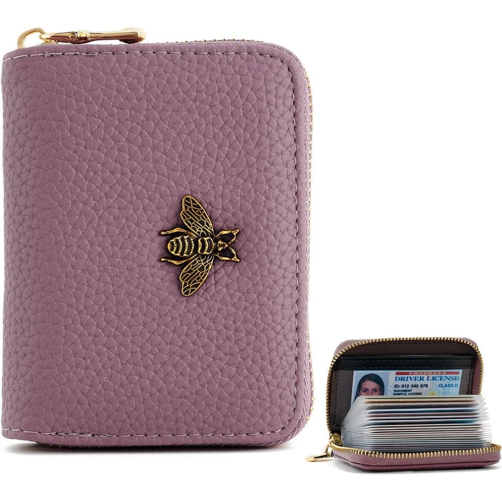 Porta-Cartões de Crédito em Couro WOZEAH para Mulheres, Carteira com Bloqueio RFID, Carteira com Zíper, Estojo para Cart