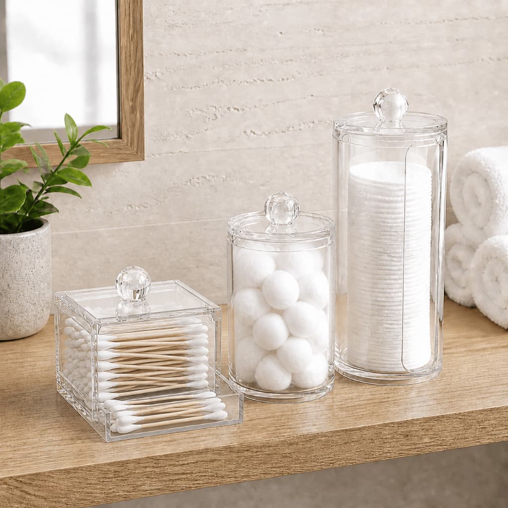 KIT COM 3 Porta Cotonetes e Porta Algodão Microbrush Organizador Com Tampa Em Acrílico Multiuso Universal Prático