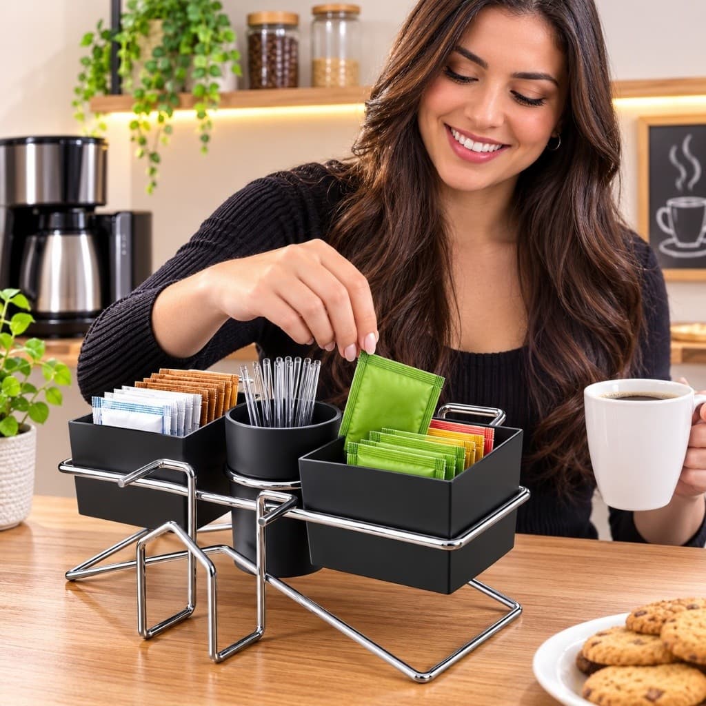 Conjunto Organizador Chá Café Porta Guardanapos Prático Organizador Mesa Cozinha