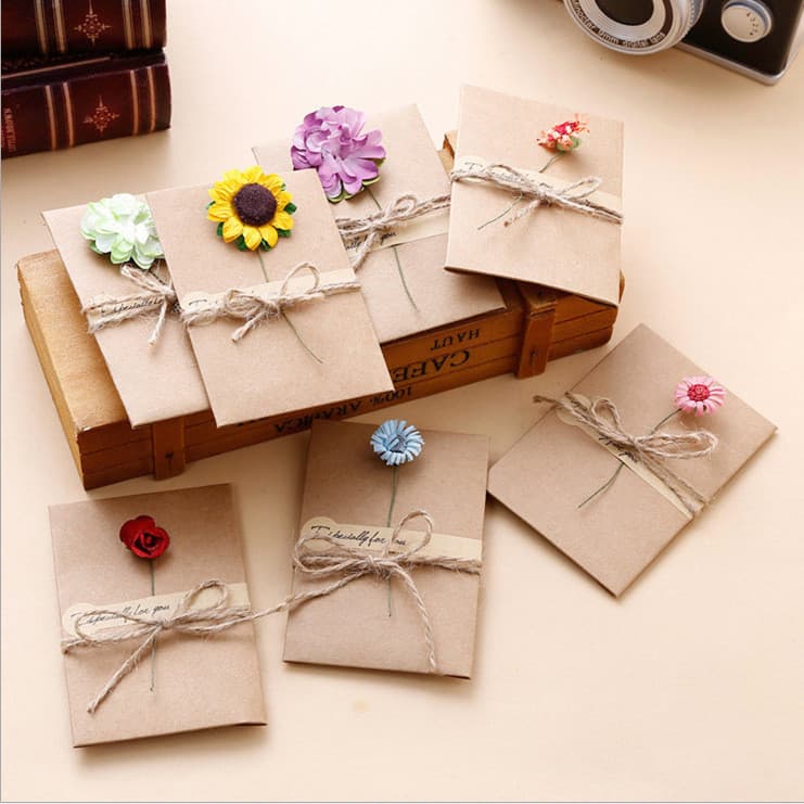 Cartão de felicitações bênção Retro pequeno cartão literário artesanal flor seca presente criativo aniversário grato fer