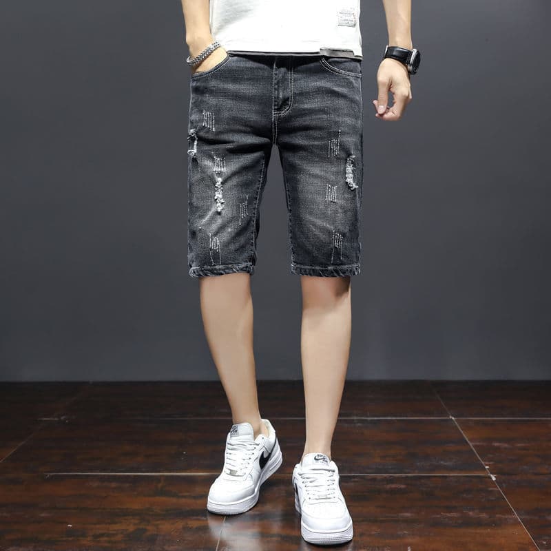 Shorts jeans masculinos verão estilo fino rufião bonito Street Wear cinco pontos calças de comprimento médio masculino n