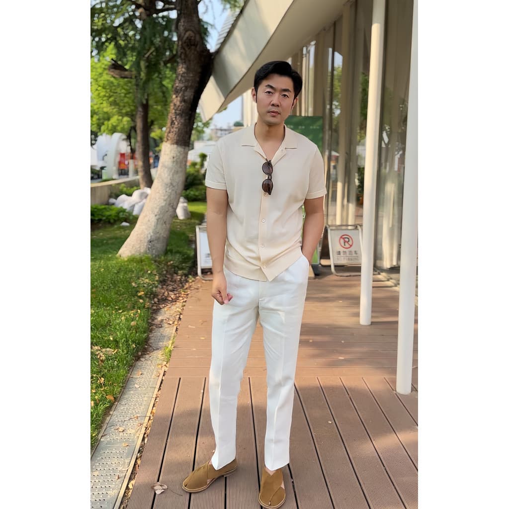 High-End algodão linho Tencel mistura masculino verão cor sólida polo cardigan de manga curta cardigan Casual cleanfit