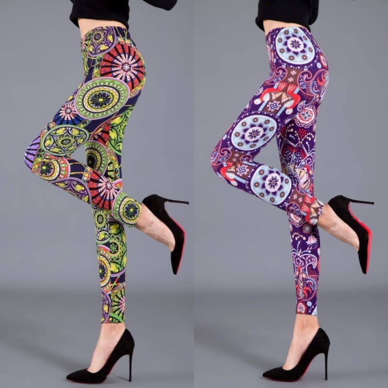 Novo círculo dos desenhos animados impresso Leggings feminino exterior usar fino ajuste tornozelo comprimento calças elá