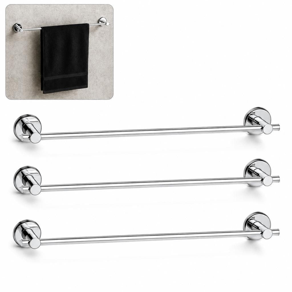 Kit 3 Porta Toalhas De Banho Cromado Alumínio E Inox Banheiro Moderno